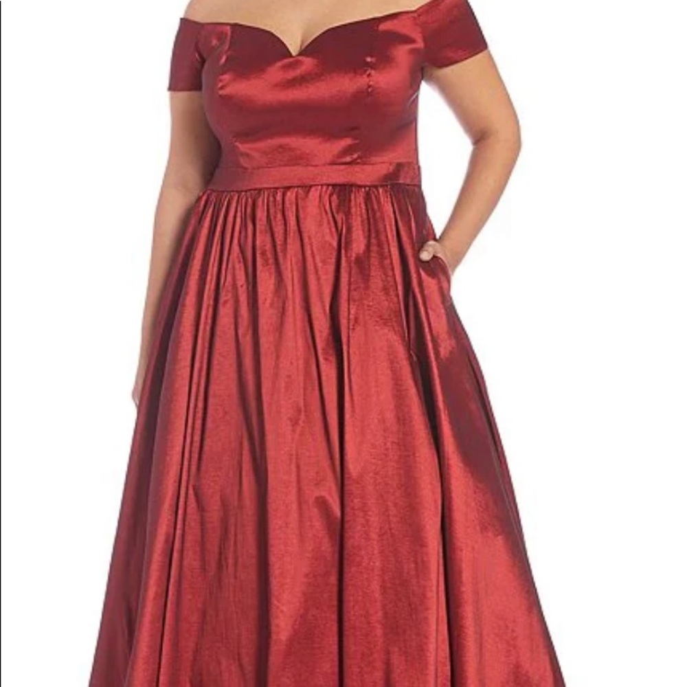 Red Off The Shoulder Floor Length Gown